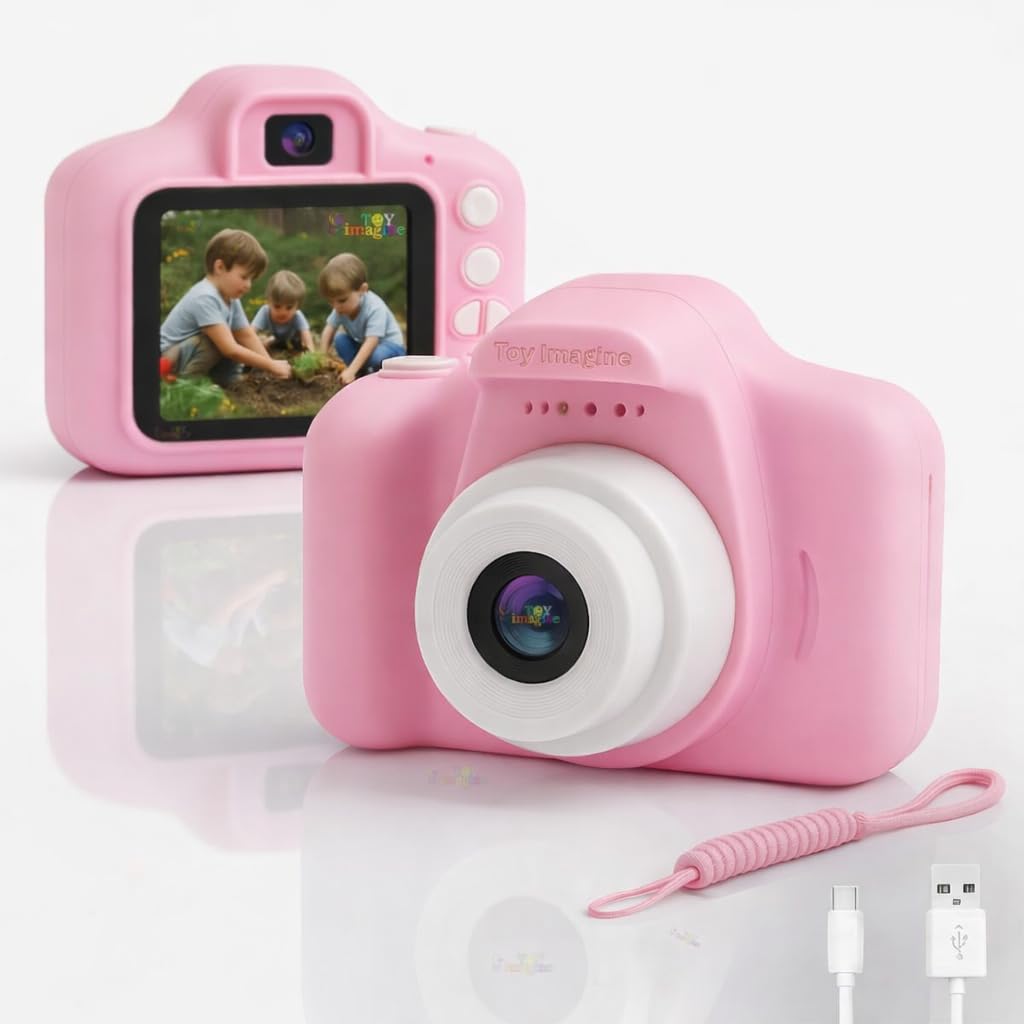 Toy Imagine Kids Digital Camera - 1080P Video, 1200W Photo, 2 Inch IPS Screen, Rechargeable with USB, Portable Fun Camera for Children with Games & Multi-Function - Ideal Birthday Gift for Kids