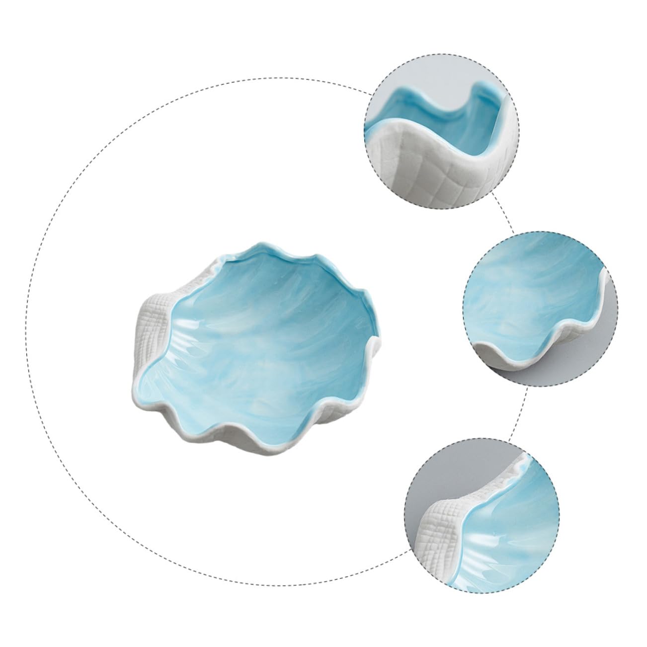 Bandeja Soporte Multiusos Forma de Concha Azul de Cerámica para Almacenamiento de Joyas y Llaves, Decoración Creativa Hogar y Moderno