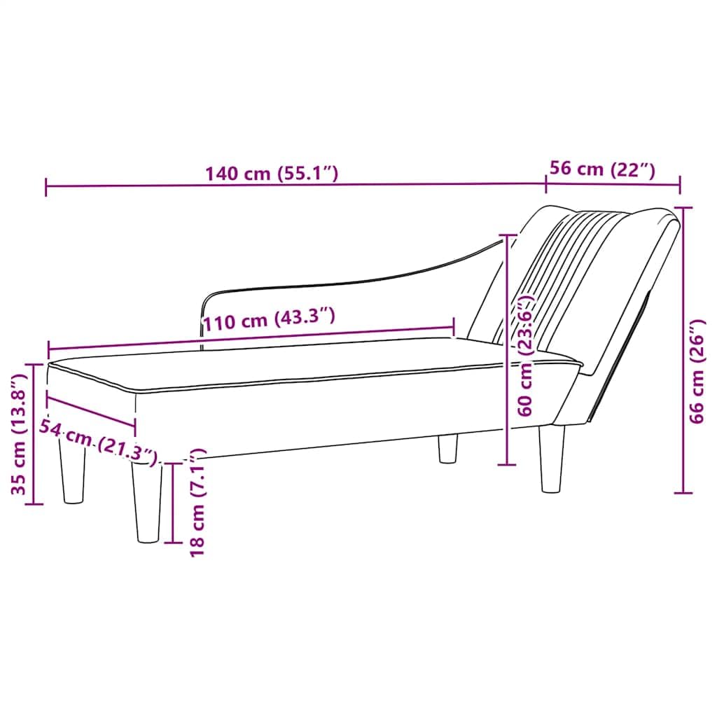 Szezlong z prawym podłokietnikiem, jasnoszary, materiał 140 x 56 x 66 cm, komfortowy leżak relaksacyjny z bardzo elastyczną pianką, do salonu, sypialni, biura, salonu i pokoju gościnnego