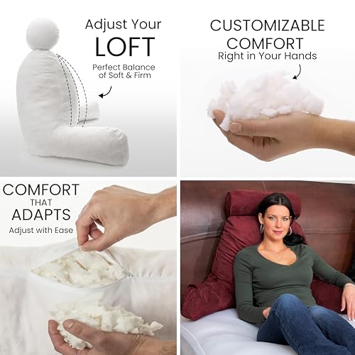 Image of Husband Pillow XXL Reading & Bed Rest Pillows - Premium Memory Foam Backrest Pillow with Arms & Neck Roll - Aspen Edition Arizona Maroon - Reversible 2 Sided Cover with Plush Microfiber and Suede