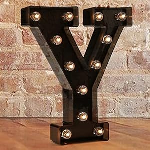 Decorative LED Illuminated Letter Marquee Sign Alphabet Marquee Letters with Lights For Wedding Birthday Party Christmas Night Light Lamp Home Bar Decoration Y Black