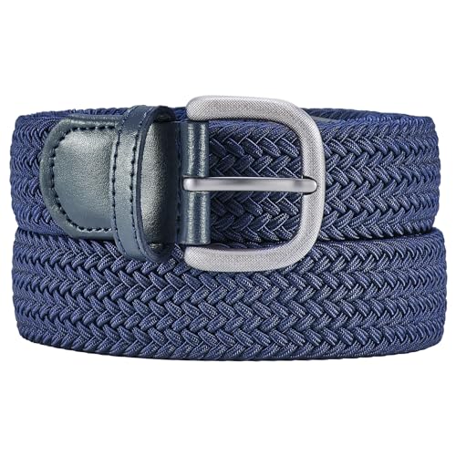 Bluecton Men Plus Size Belt Braided Stretch Blue Big and Tall Elastic Belts Mens 59inch
