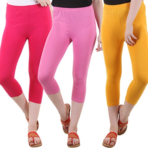 Image of DIAZ Women's Super Combed Cotton Elastane Stretch Slim Fit Printed Capri -Pack of 3