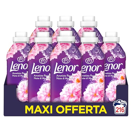 Lenor Ammorbidente Lavatrice Concentrato 216 Lavaggi (27x8), Ametista Rosa E Note Di Muschio, Freschezza Che Dura 3 Volte Più A Lungo Con Tecnologia Olii Profumati