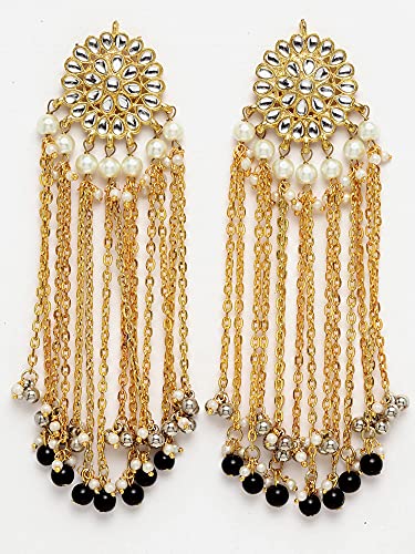 Image of Karatcart Kundan Tassel Earrings for Women (Pink and Green Beads)