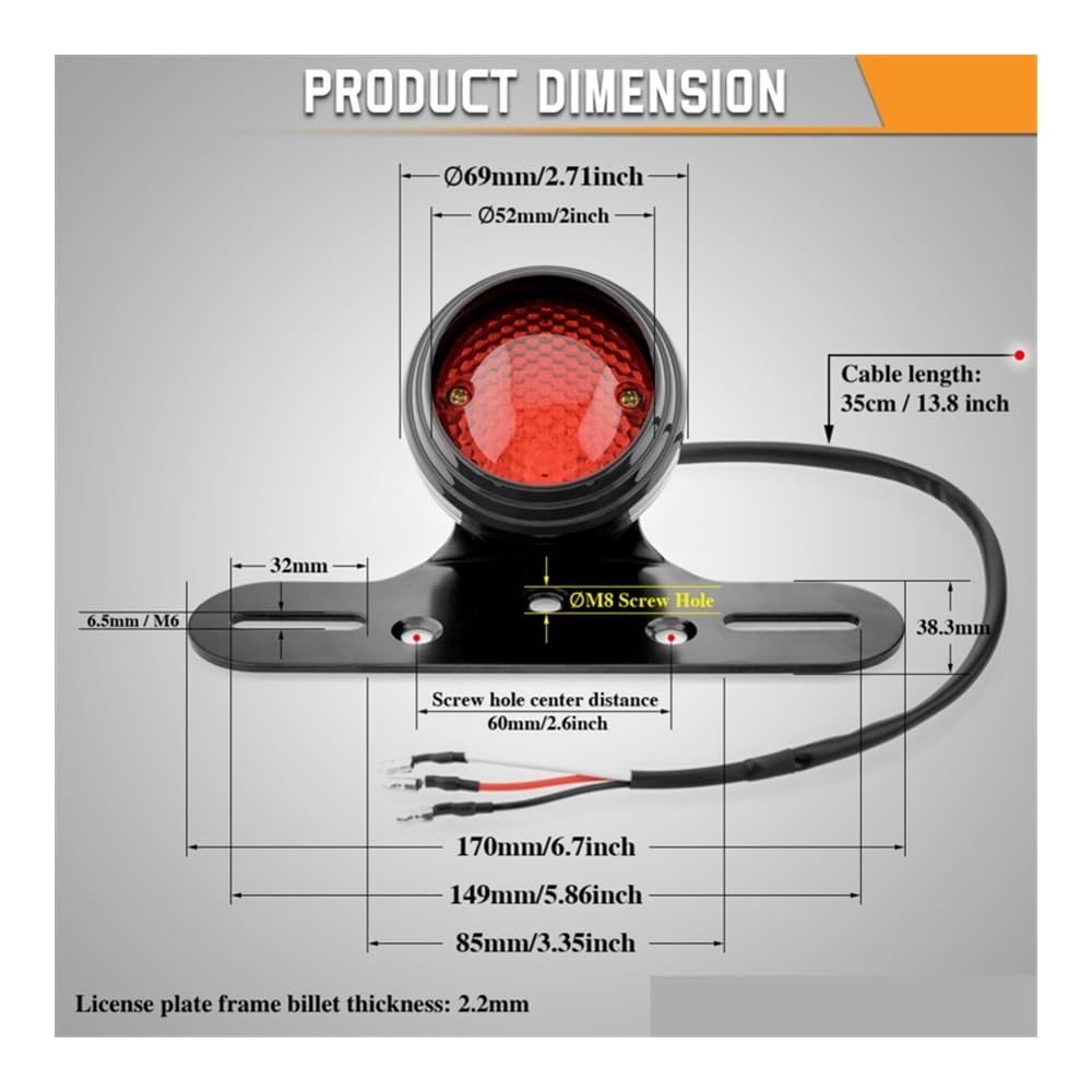 lampada stop moto Fanale Posteriore Per Moto, Luce Freno Con Supporto Targa, Luce Di Marcia Integrata, Fanale Posteriore A LED Universale Con Supporto