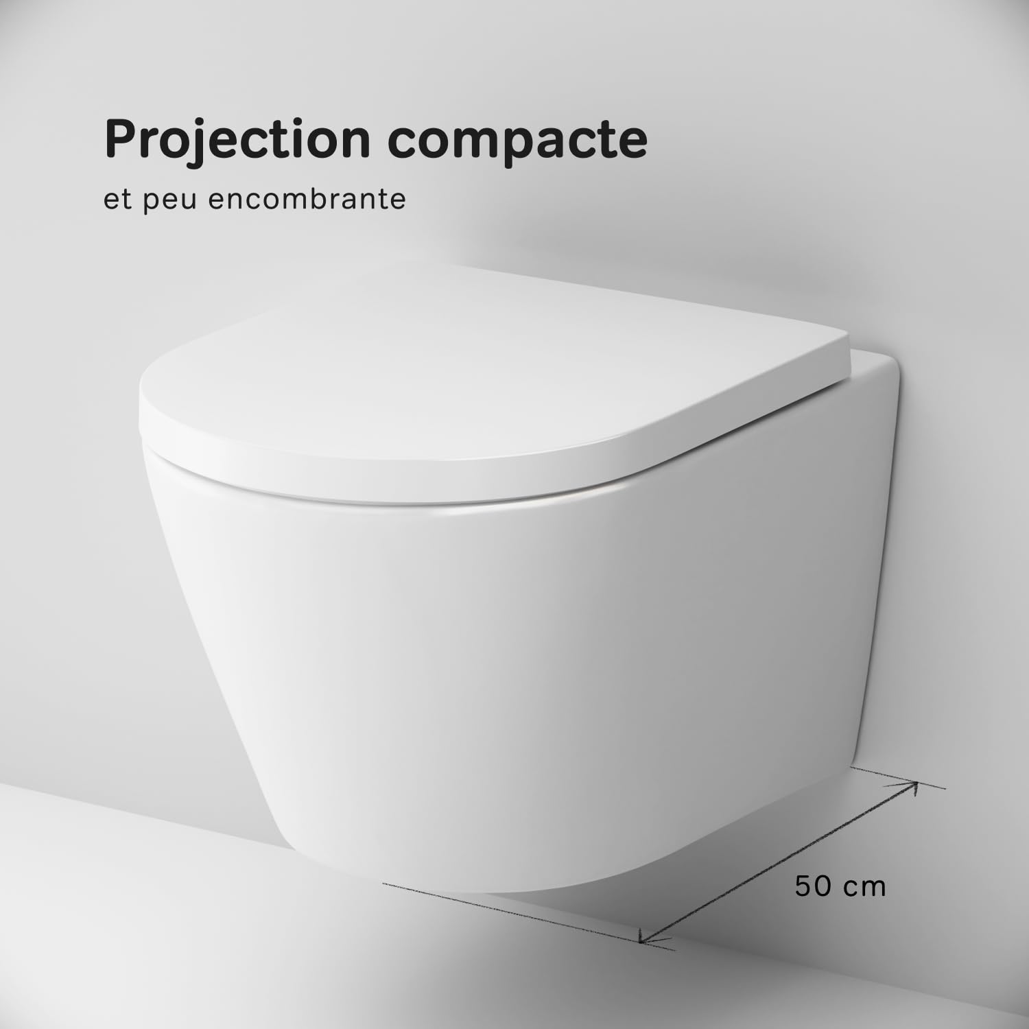 AM.PM Flash - WC Suspendu Sans Bride, Sans Rebord, Cuvette WC Suspendu Complet Kit, Abattant WC avec Amovible Softclose, Fixation Invisible, Toilette Suspendu Mural en Céramique, Blanc, 39 cm