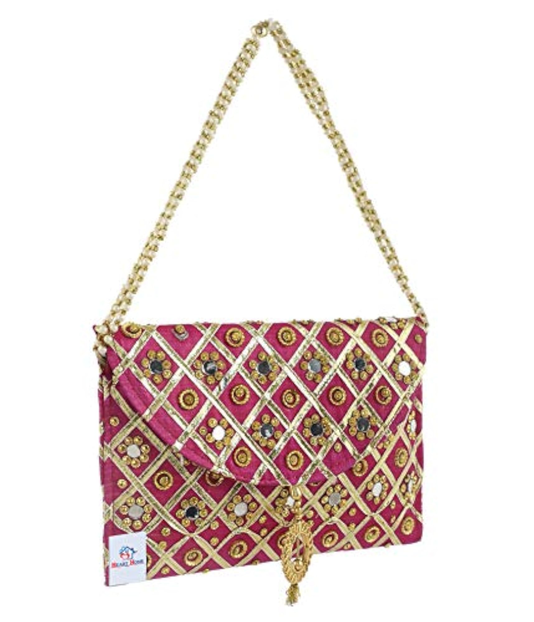 Silk Traditional Mirror Work Envelope Clutch Bag for Women