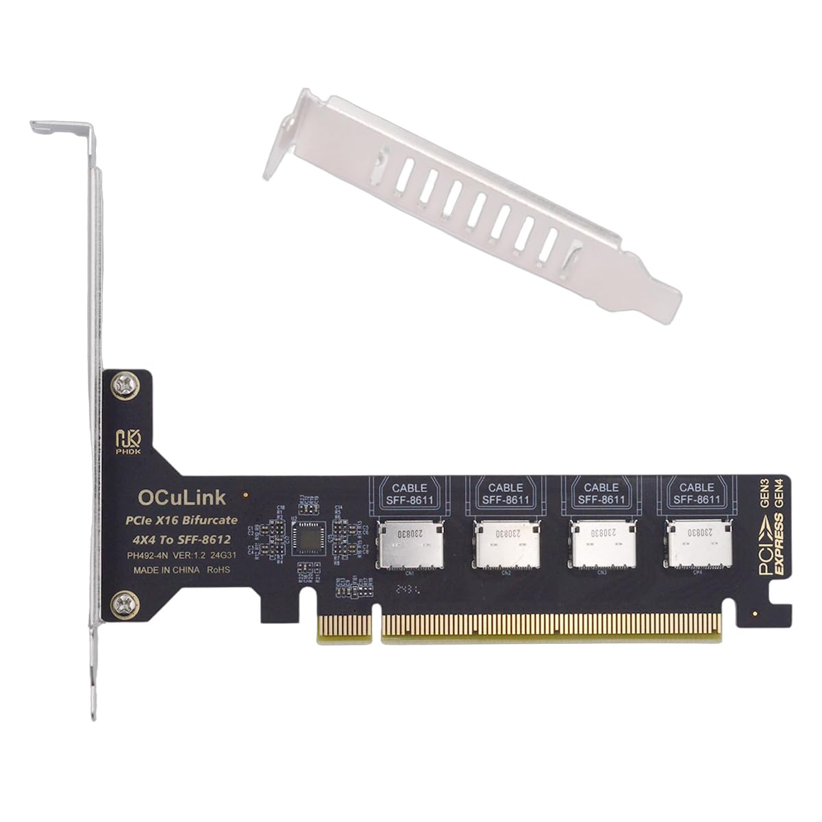 PCI-Express 4.0 PCIE 16x Detachable to Four Oculink SFF-8612 SFF-8611 Internal VROC Raid0 Adapter for U.2 SSD eGPU External Graphics Card Dock