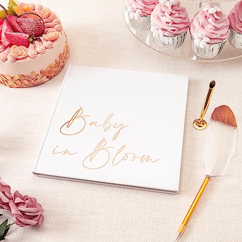 Image of Calculs Baby in Bloom Baby Shower Guest Book, Rose Gold | 8.5-inch square hardcover keepsake book, 32 blank sheets for messages and instant photos, pen included