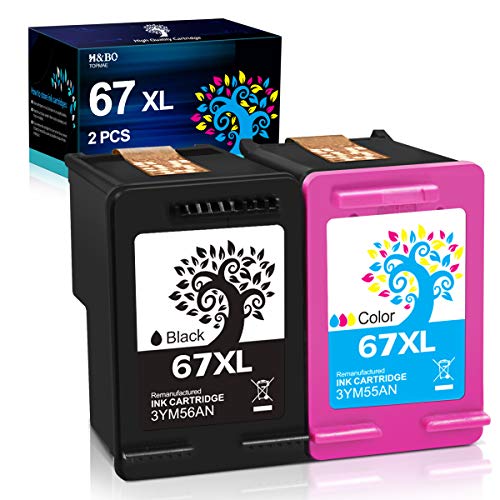 H&BO TOPMAE Remanufactured Ink Cartridge Replacement for HP 67 67XL Combo Pack for EnvyPro 6055 6455e 6055e 6452 6052 6075 6455 DeskJet 2755e 2752 4152 4155e Printer(1 Black 1 Tri-Color)