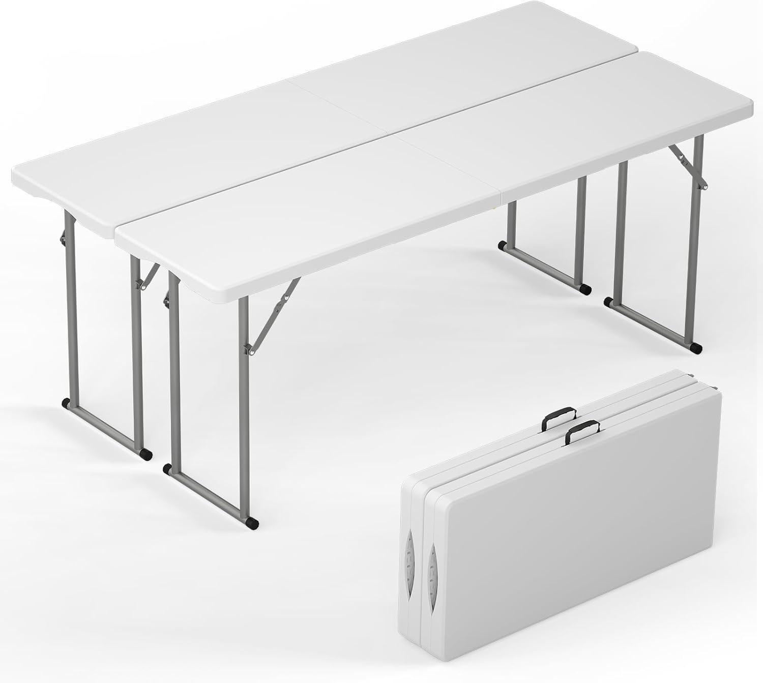 HLPB 6 FT Narrow Folding Table, Tabletop Fold-in-Half, Thickened HDPE Material and Thicker Metal Frame, Foldable with Handle & Safety Locks, Perfect for Meeting, Party, White