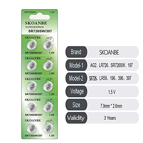 Batería para reloj SR726SW 397 1.5V plata óxido 10 unidades miniatura 2
