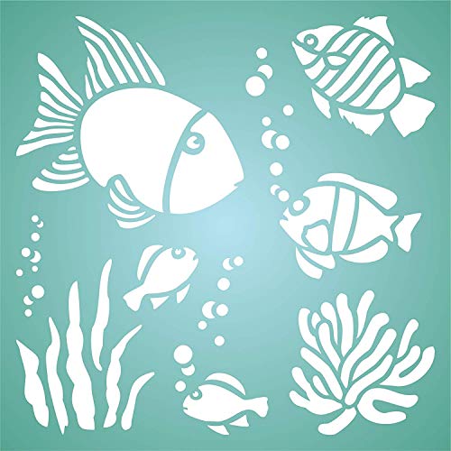 Tropical Fish Stencil, 8.5 X 8.5 Inch (L) - Mix Media Layering Fish Stencils For Painting Template #TOP7