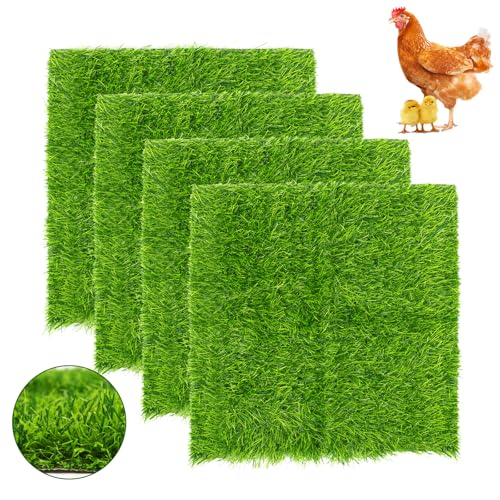 Chicken Nesting Pads Set 12×12"-Washable Artificial Grass Nesting Pads-for Chicken Coopsfor Chicken Coop and Pet Garden Lawn Indoor Outdoor (4 Pack)