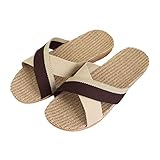 Hwayslon Fashion Unisex Linen Summer Beach Shoes Skidproof Indoor Slippers (10.5-11.5, Brown)