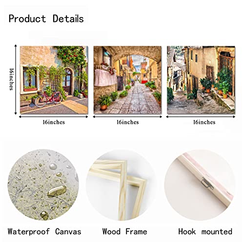 Ouelegent 3 Pieces Mediterranean Canvas Wall Art Prints Vintage Italy Village Landscape Modern Colorful Painting For Bedroom Living Room Bathroom Home Decoration Ready To Hang 12"X12"X3 Pcs #TOP5
