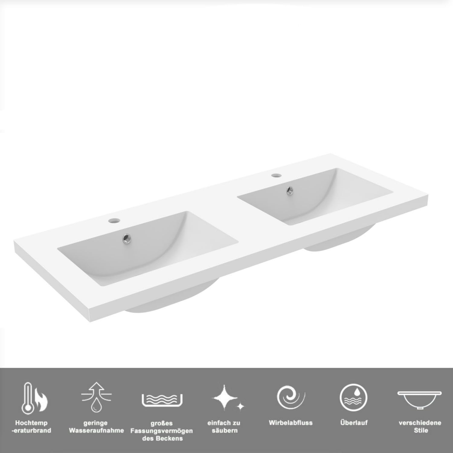 Badezimmermöbel 120cm Mineralguss Waschtisch mit Unterschrank Badmöbel Set Badezimmerschränke mit 2 Soft-Close Schubladen Hochglanz Schwarz