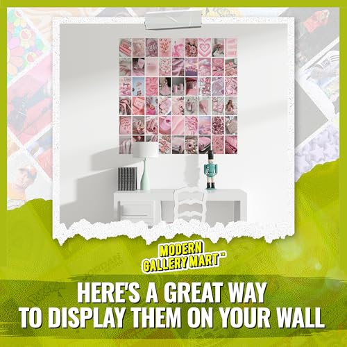 Image of MODERN GALLERY MART Pack of 54 Pink Aesthetic Wall Collage Kit Posters - 4 x 6 Inches Posters for Wall Decoration - Wall Art For Bedroom, Office, Living room, Dorm room - Glue Dots Include