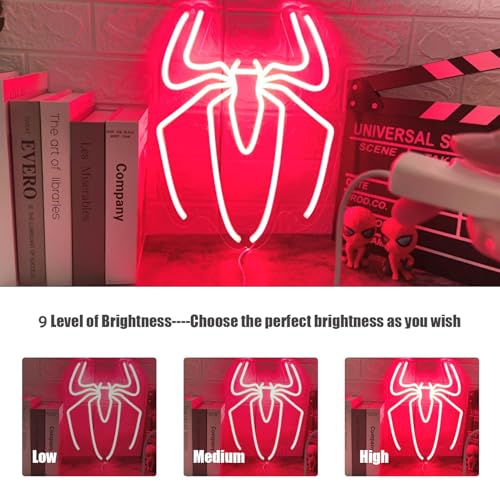 Image of Spider Neon Sign Lamp - 10 Level Dimmable Spider Wall Decor Night Light with USB Power for Boys Room, Bedroom, Gaming Room, Anime Neon Sign, Happy Birthday Gift for Kids and Boyfriend