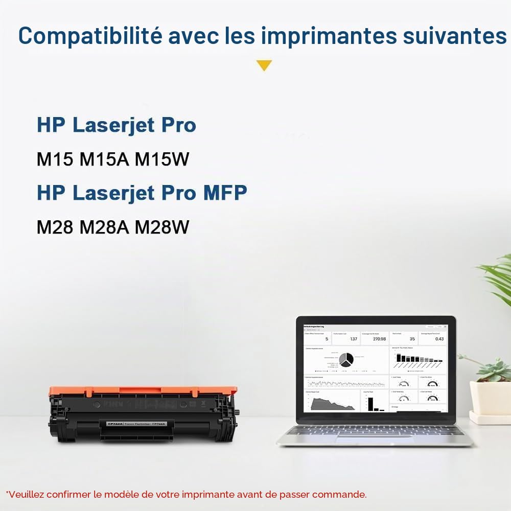 44A CF244A Cartouches de Toner compatibles pour HP CF244A 44A pour imprimantes HP LaserJet Pro M15w, HP LaserJet Pro M15a, HP LaserJet Pro MFP M28w, HP LaserJet Pro MFP M28a (2 Noirs)