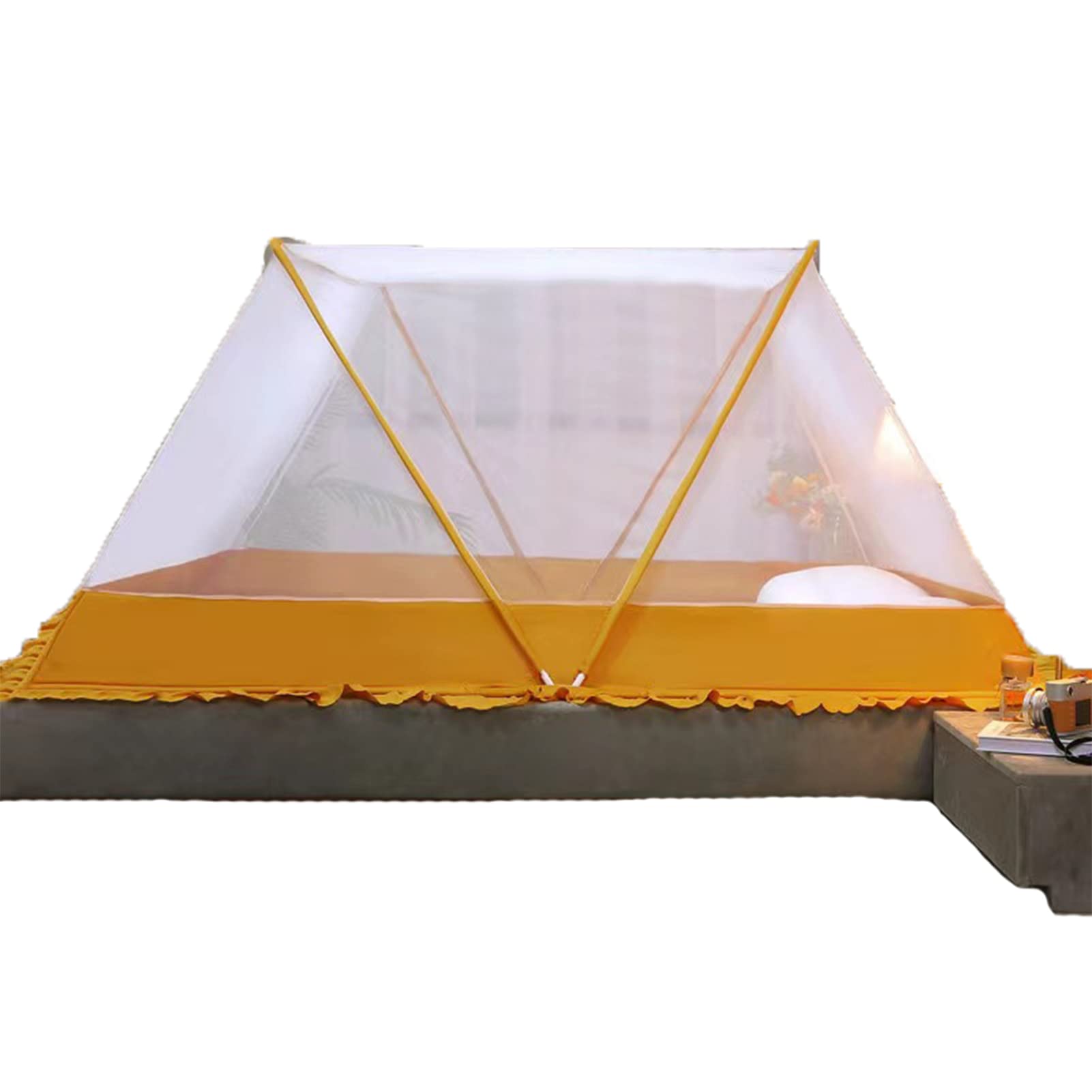 Mosquitera Plegable portátil, Ideal para Acampar al Aire Libre. No Requiere instalación. Diseño Plegable, Transpirable y Lavable. Mosquitera para Adultos. Color Amarillo. Medidas: