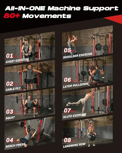 Folding Power Rack, Wall Mounted Squat Rack with Dual Independent Pulley System, Multi-Function Power Cage with 5 Adjustable Function Modes, Power Rack Trainer for Space Saving Home Gym - Image 8