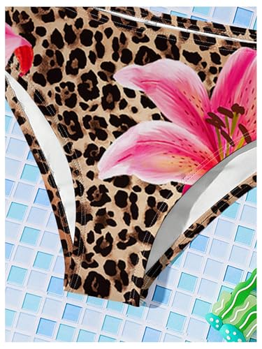 Girl's 2 Piece Bathing Suit High Waisted Floral Cheetah Swimsuit Wireless Retro Bikini Beachwear3