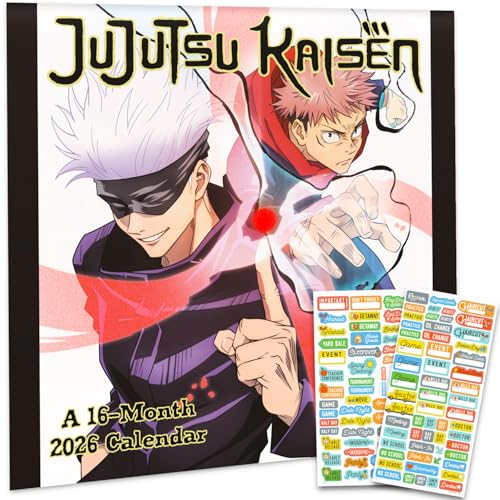 Jujutsu Kaisen Calendario 2025 – Paquete de calendario de pared de lujo 2025 Itadori y Sukuna con más de 100 calcomanías de recordatorio de calendario (regalos de anime de Jujutsu Kaisen y suministros