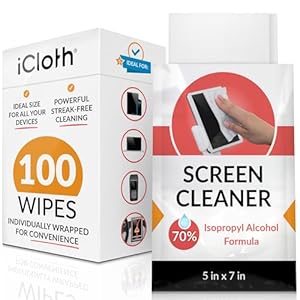 iCloth 70% Isopropyl Alcohol Large Screen and Electronics Wipes, Lint-Free, Streak-Free, Fast-Drying, Removes Dust and Fingerprints (100 Wipes)