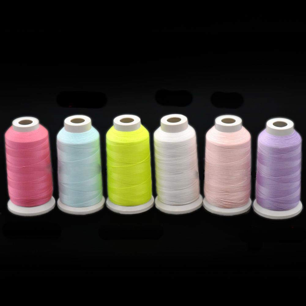 Micoshop White 3000 Yards Machine Embroidery Threads Glow In The Dark For Sewing 150D Polyester