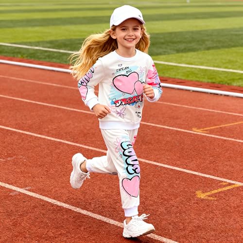 Image of Kids Toddler Girl Clothes Heart Letter Print Long-sleeved round collar top+Letter Print Pants Outfits Set
