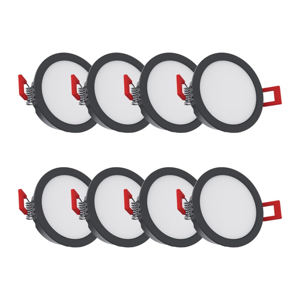 Xanlite Lot de 8 Spots noirs, LED intégrée, CCT, 345 Lumens, équivalence 50W, 3000-4000- 6500 Kelvin, IP54, Noir