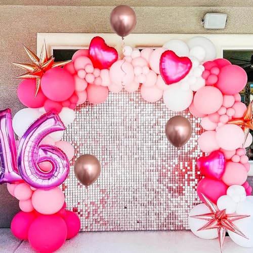 Image of Pink Balloons, 60 Packs 12 Inch Hot Pink and Chrome Rose Gold Confetti Balloons, Rose Pink Light Balloon with Ribbons for Girls Birthday Baby Shower Princess Theme Valentine's Party Decorations