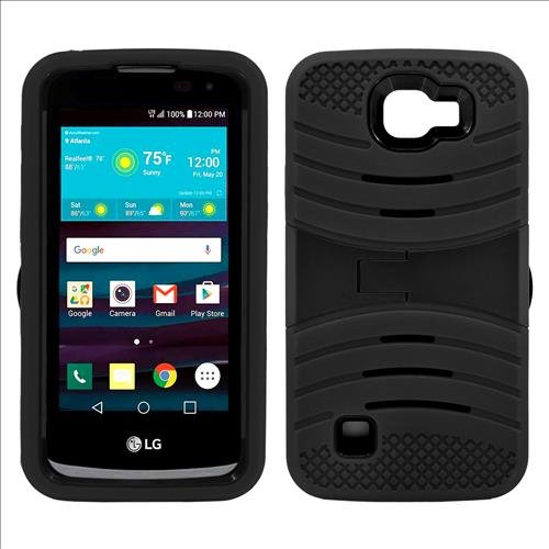 LG L70 Armor Cover, LG Optimus L70 Stand Case, Kuteck LG Optimus L70 VS450 (Metro PCS) / LG Realm LS620 (Boost Mobile) / LG Optimus Exceed 2 W7 (Verizon), Hybrid Full Protection High Impact Dual Layer Case with Kickstand Black, Bonus 1x Stylus Pen