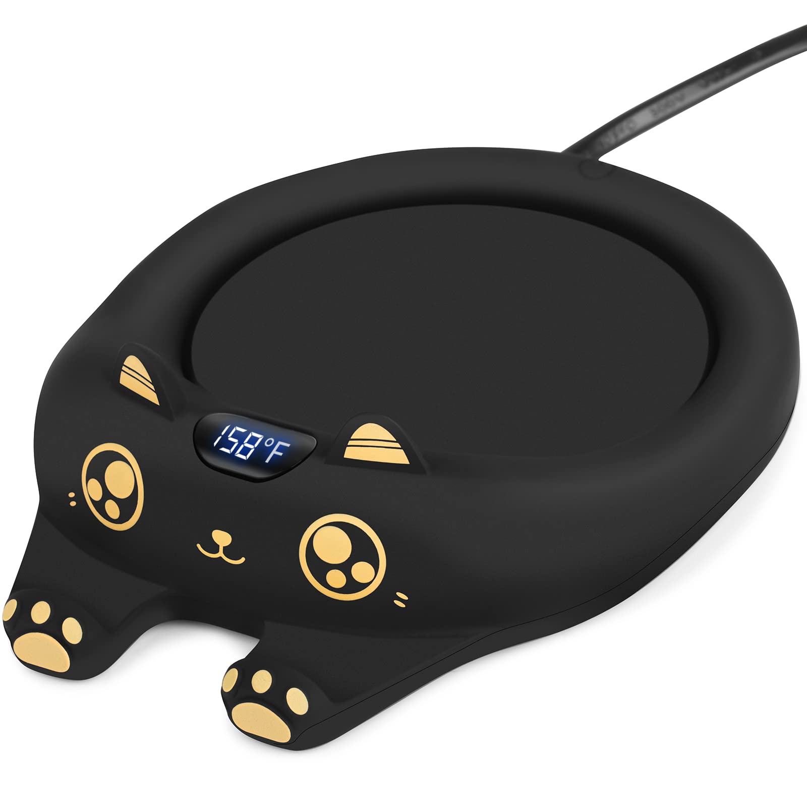 PUSEE Coffee Mug Warmer & Cute Cat Mug Set, Coffee Cup Warmer for Desk with Auto Shut Off, Beverage Warmer with 3 Temp Settings, Candle Warmer Coffee Warmer with Mug Set for Christmas & Birthday Gifts: Ador Black