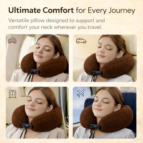 Image of cozyland Memory Foam Travel Neck Pillow |Ultra Soft Velvet Fabric|Ergonomically Designed for Ultimate Comfort for Air, Car, Train, Bus Travel- Coffee, Standard Size