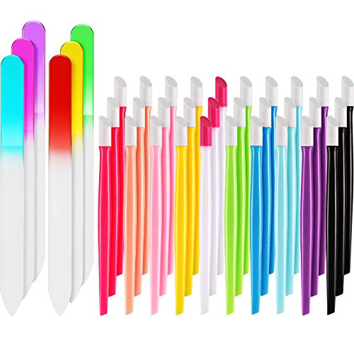 36 Pieces Glass Nail Files Rubber Nail Cuticle Pusher Set Fingernail Files Nail Care Manicure Set for Natural Nail Tools
