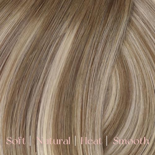 Image of Easyouth Clip in Hair Extensions Brown Balayage Remy Human Hair Clip in Extensions Chestnut Brown Balayage Platinum Blonde Silky Hair Extensions Clip ins Lightweight 14 Inch 7Pcs 80G