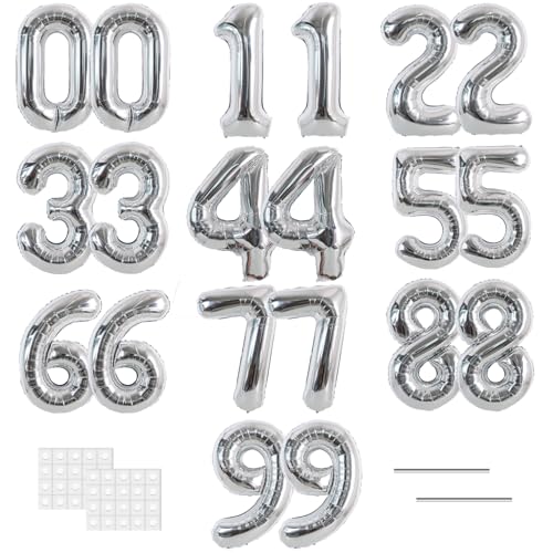 Image of TONIFUL 20 Pcs Number Balloon 2 Set 16 Inch Silver 0-9 Numbers Balloons