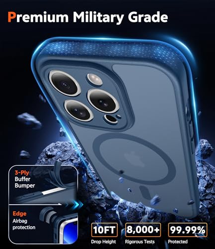 Image of FNTCASE for iPhone 13 Pro-Max Case: Matte Magnetic Phone Cases Compatible with Magsafe Slim Anti Yellowing Military Grade Drop Protection Rugged Translucent Cell Phone Cover (C-Blue)