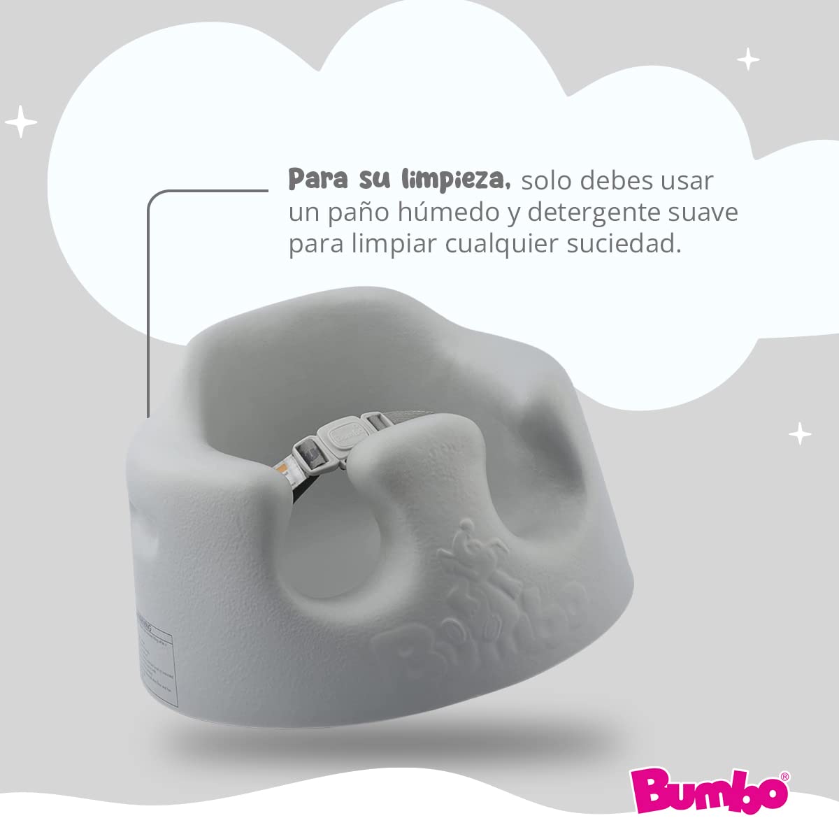 Bumbo Asiento de Suelo para Bebé - Diseño Ergonómico, Fácil de Limpiar, con Arnés de Seguridad - Cómodo y Seguro - Asiento de Apoyo para Bebés de 3 a 12 Meses - Color Gris