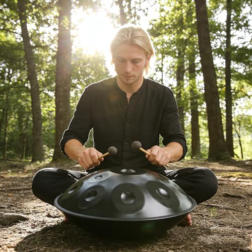Handpan negro artesanal de 12 notas para músicos miniatura 4