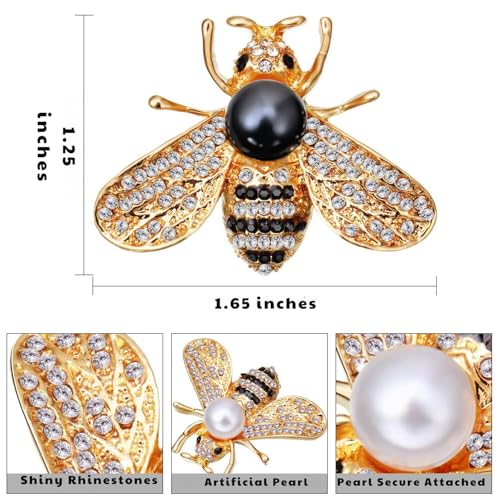 Image of Bee Pins Brooch Set, 3 Colors, Gift Box Included, Bumblebee Lapel Pins for Women, Improved Lock Mechanism, Elegant Present for Bee Lovers
