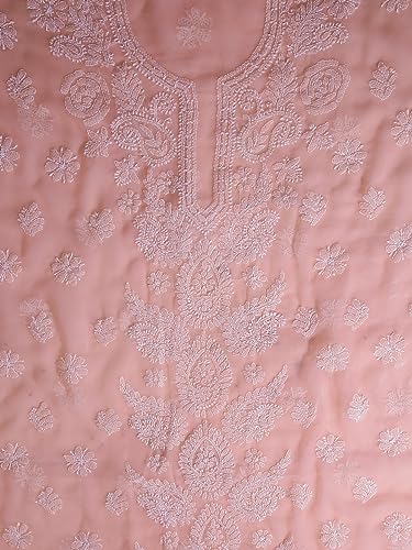 Image of Ada Hand Embroidered Lucknow Chikankari Unstitched Georgette Dress Material Suit Set for Women