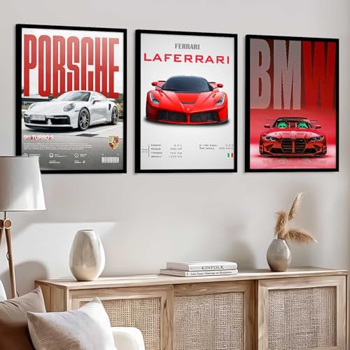 Image of kotart Big Sports Car Framed Posters Gift Items for Boys Room Wall Decoration Bedroom Living Room Office Studio Decor | Car Poster Frame for Wall Decor Set Of 3 Size (19 X 25 inch)