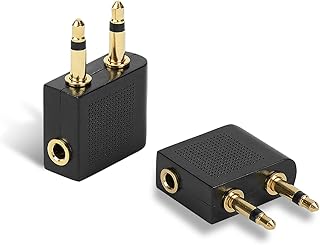 2pcs Airplane Flight Headphone Adapters,3.5mm Golden Plated Jack Airline Earphone Adapter,Airline Flight Adapters,Suitable for Sony,Bose,Beats,JVC,Sennheiser,Panasonic,Betron etc