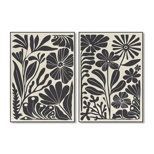 Póster en lienzo vintage abstracto que viste tus paredes vacías con elegantes flores negras