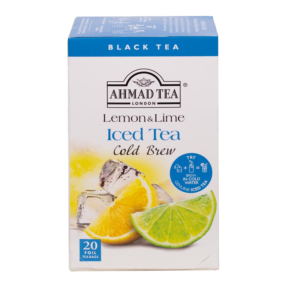 Ahmad Tea Black Tea, Cold Brew Lemon and Lime Teabags, Iced Tea, 20 ct (Pack of 1) - Caffeinated and Sugar-Free