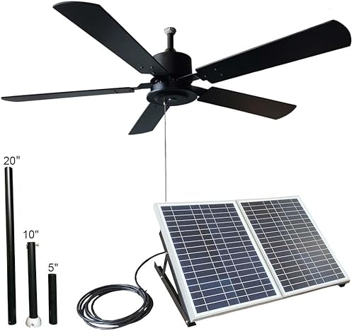Ventilador de techo solar para exteriores de 52 pulgadas con aspas de madera, panel solar total de 40 W para porches, patios, cenadores, pasarelas